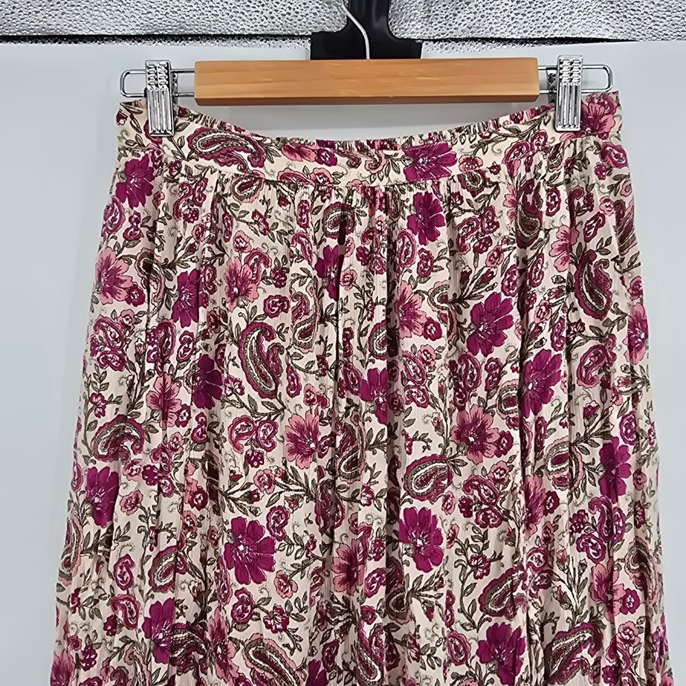 Patrons of Peace Womens Purple Floral Paisley Elastic Waist Side Slit Maxi Skirt - Picture 3 of 8